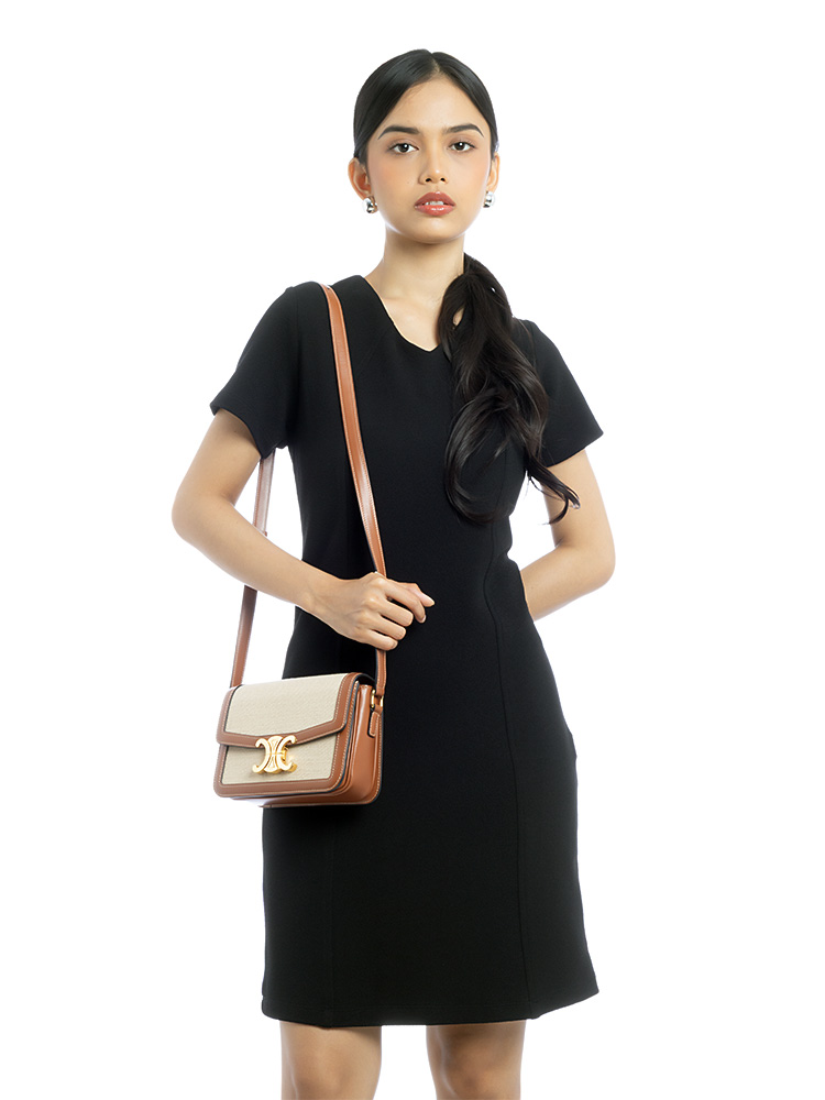 Textile Calfskin Triomphe Teen Shoulder Bag Natural Tan