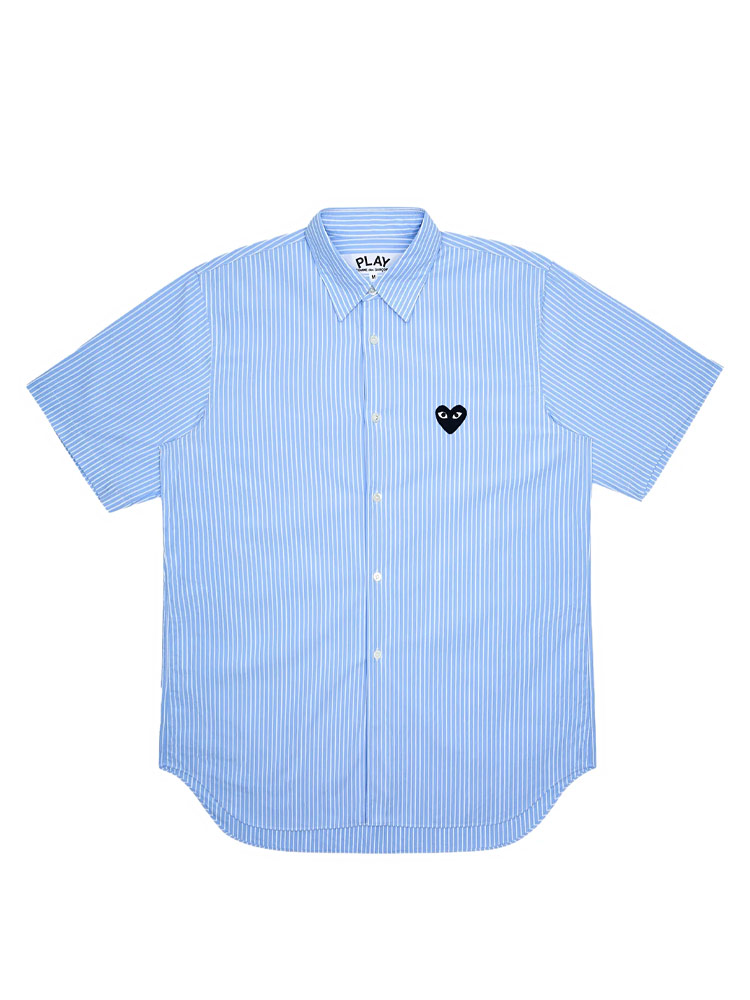 Black Emblem Woven Short Sleeve Shirt Stripe Blue Sz M