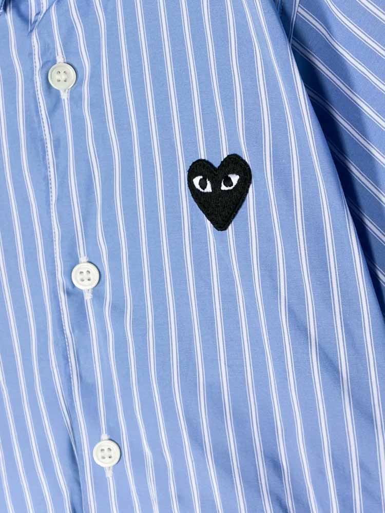 Black Emblem Woven Short Sleeve Shirt Stripe Blue Sz M