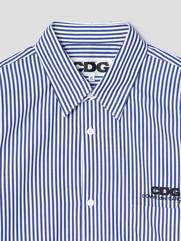 CDG Classic Short Sleeve Shirt Blue Stripe Sz XL