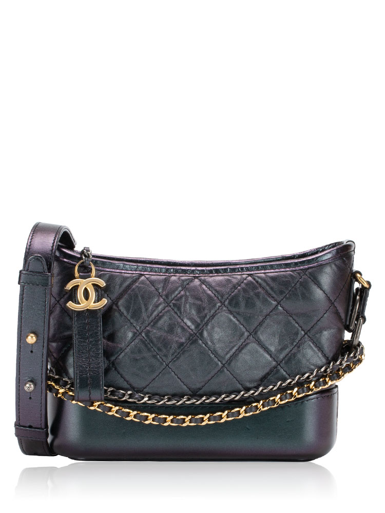 Iridescent Aged Calfskin Gabrielle Small Hobo Black