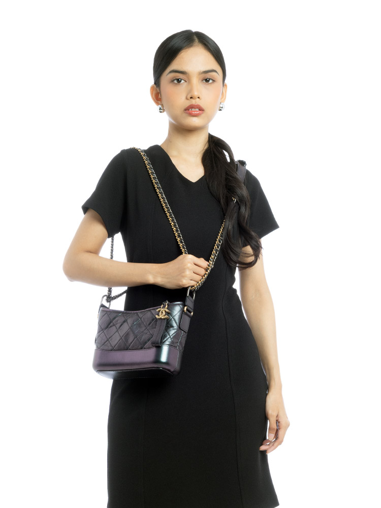 Iridescent Aged Calfskin Gabrielle Small Hobo Black