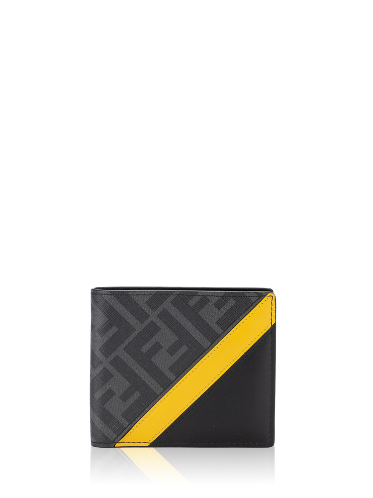 Men FF Diagonal Bi-Fold Wallet Grey Black