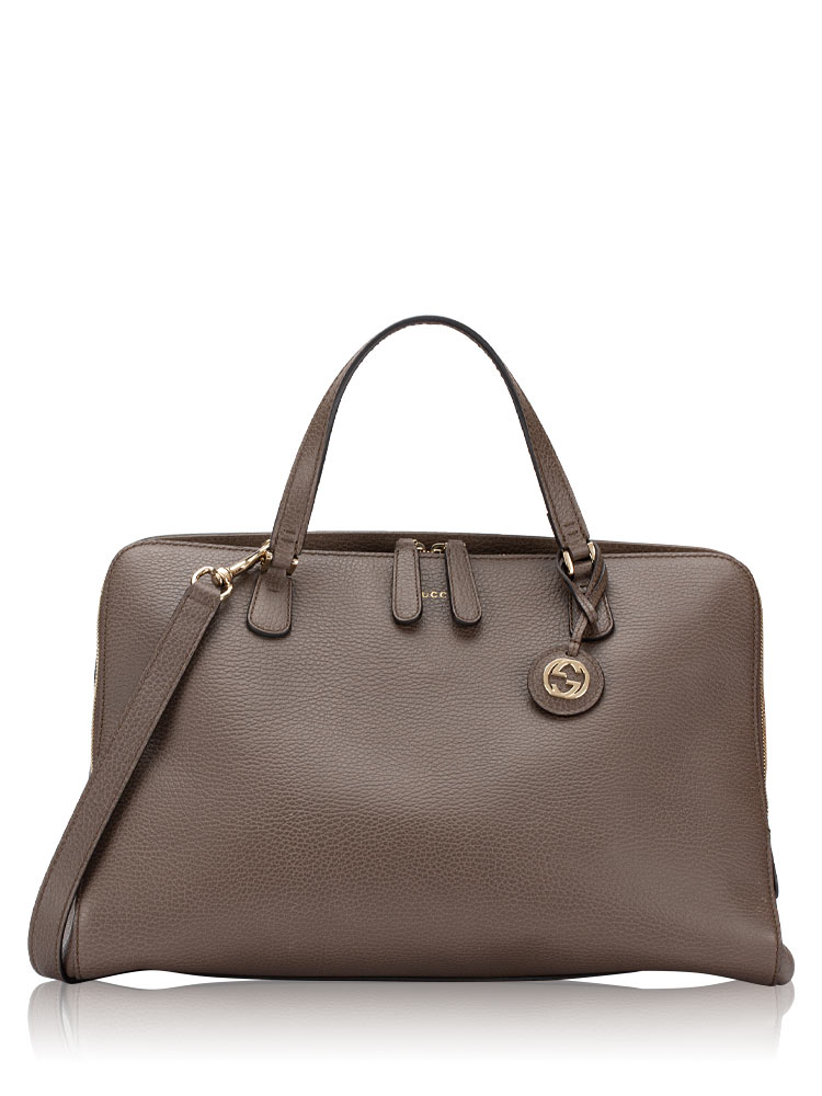 Dollar Calfskin Interlocking G Medium Tote Taupe