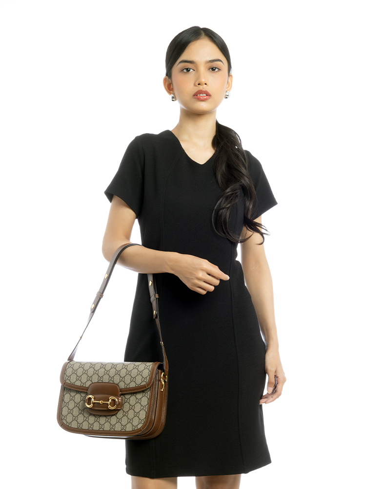 GG Supreme Horsebit 1955 Medium Shoulder Bag Beige Brown Sugar