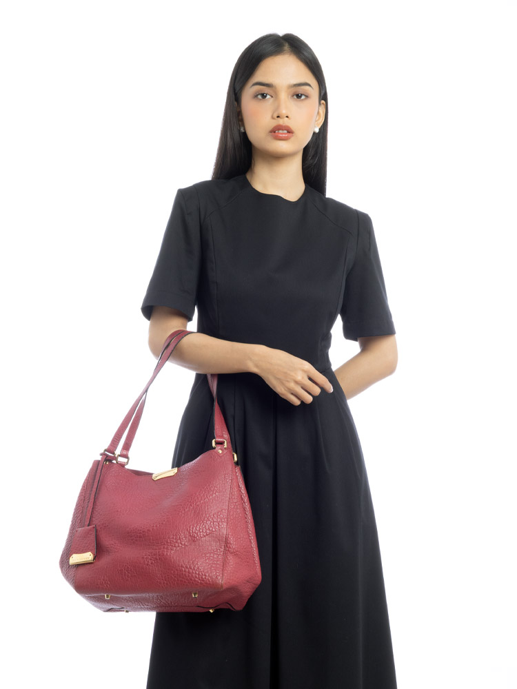 Heritage Grain Check Small Canterbury Tote Burgundy