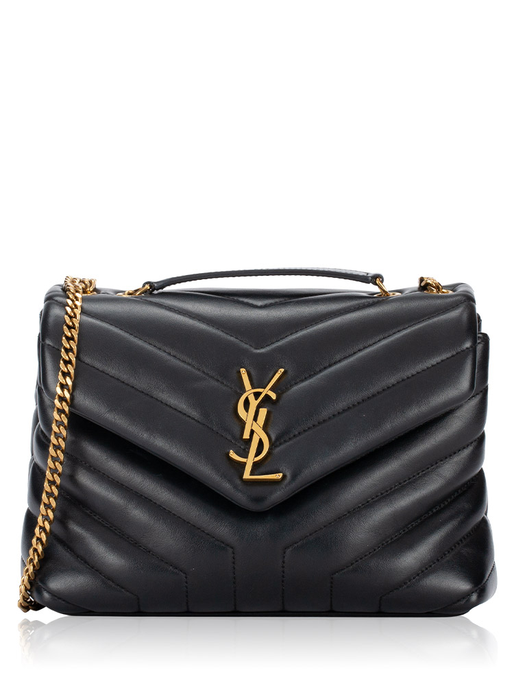 Calfskin Y Quilted Monogram Loulou Small Shoulder Bag Black