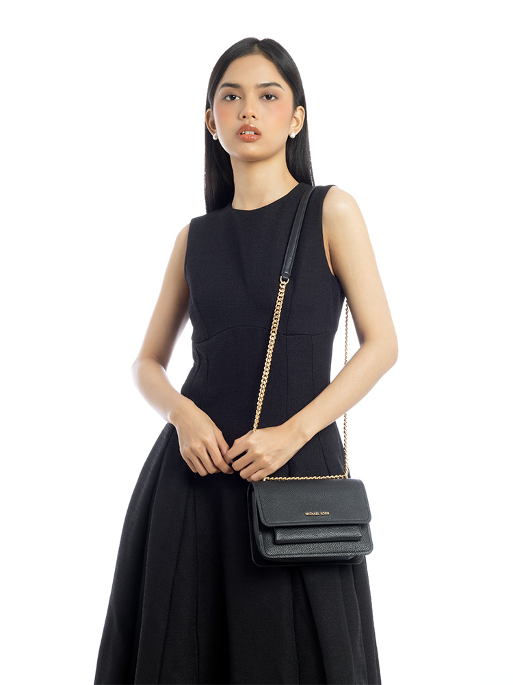 Claire Pebbled Leather Small Shoulder Bag Black