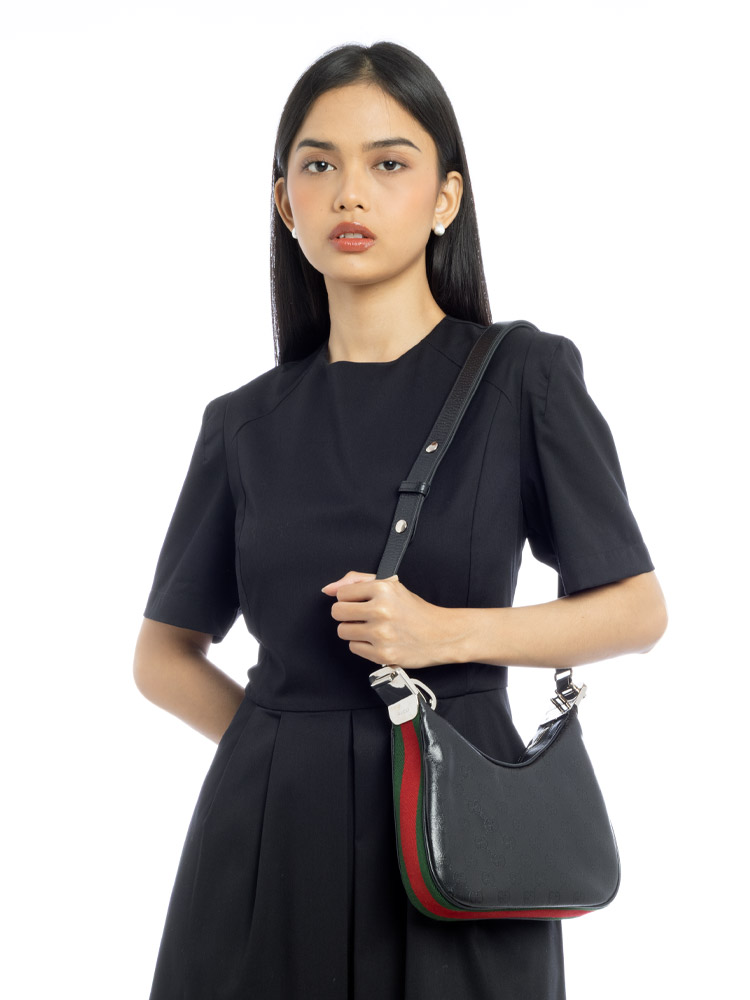 GG Supreme Web Attache Small Shoulder Bag Black