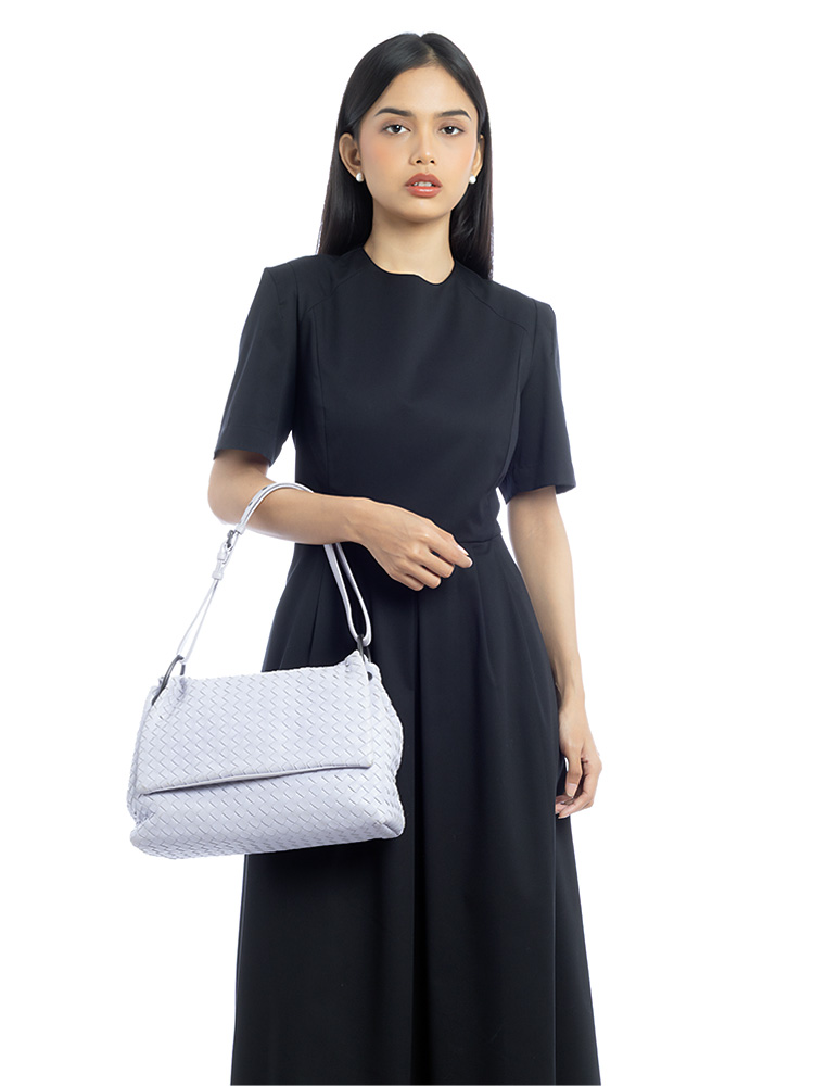 Nappa Intrecciato Flap Shoulder Bag Oyster Lilac