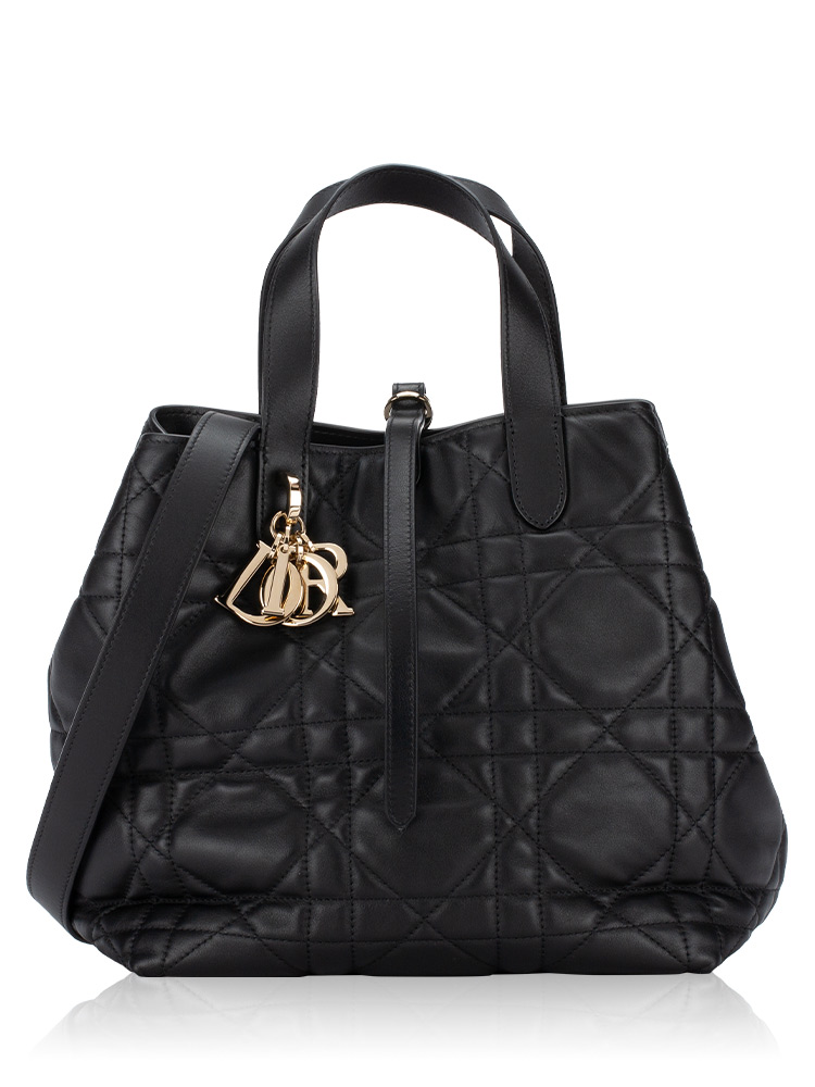 Calfskin Macrocannage Toujours Medium Vertical Tote Black