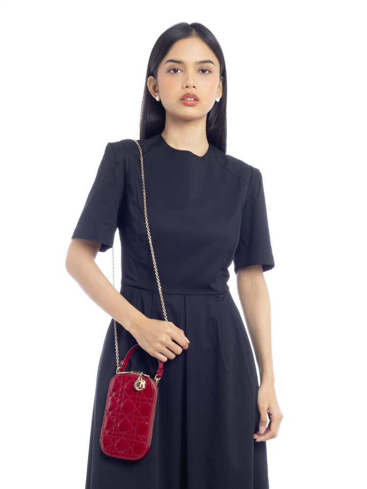 Patent Cannage Lady Dior Phone Holder Red