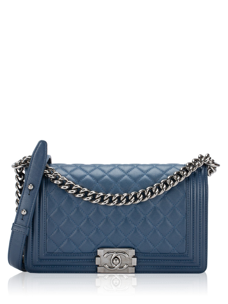 Caviar Boy Medium Flap Bag Dark Blue