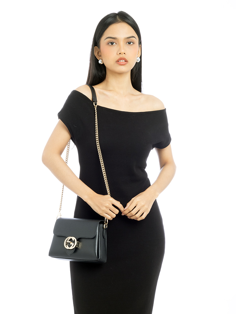 Dollar Calfskin Interlocking G Small Crossbody Black