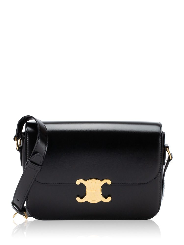 Shiny Calfskin Triomphe Classique Shoulder Bag Black