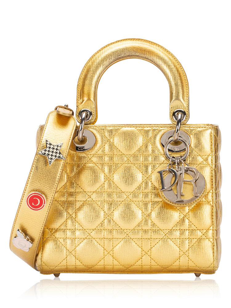Metallic Grained Calfskin Small My Lady Dior with Lucky Badges Gold