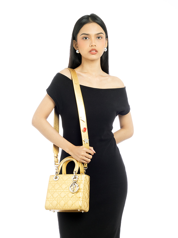 Metallic Grained Calfskin Small My Lady Dior with Lucky Badges Gold