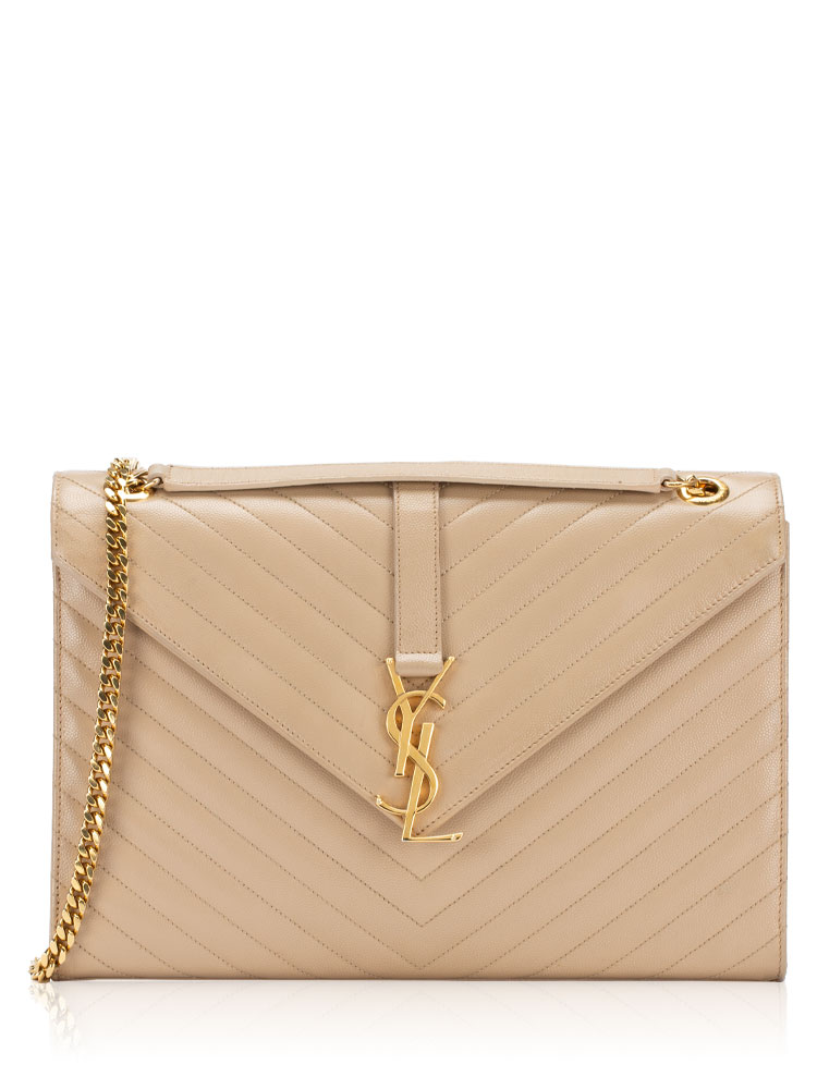 Grain De Poudre Monogram Envelope Large Shoulder Bag Dark Beige