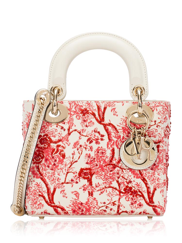 Lambskin Floral Toile de Jouy Mini Lady Dior White Red