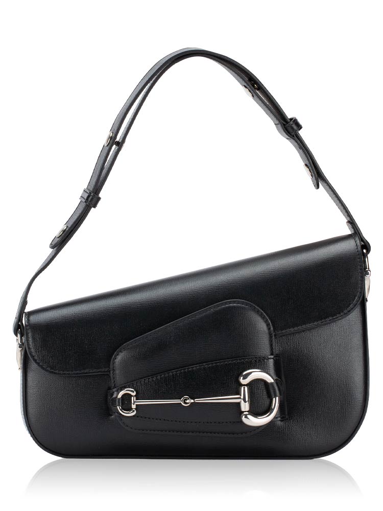 Calfskin Asymmetric Horsebit 1955 Small Shoulder Bag Black