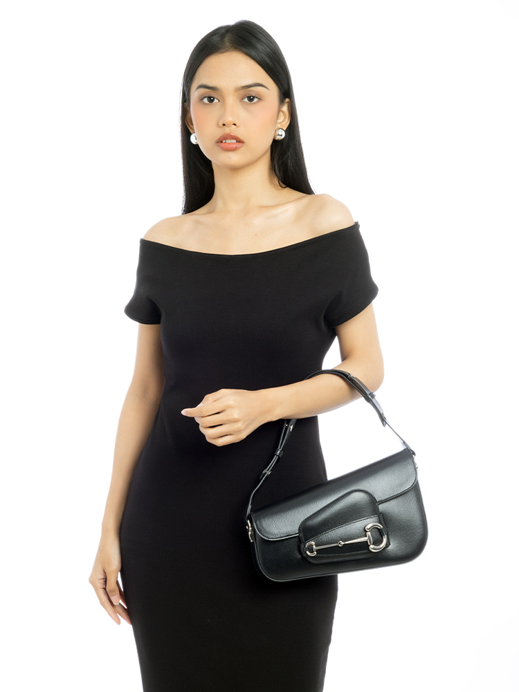 Calfskin Asymmetric Horsebit 1955 Small Shoulder Bag Black