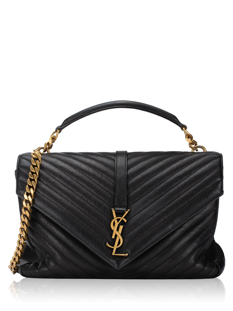 Sheepskin Matelasse Monogram College Large Satchel Black