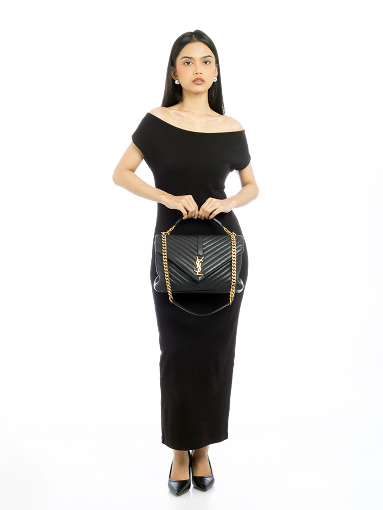 Sheepskin Matelasse Monogram College Large Satchel Black
