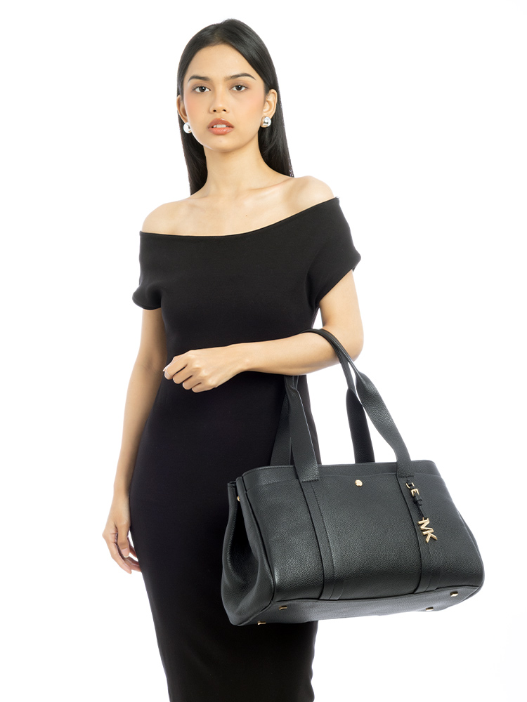 Romee Pebbled Leather Large Tote Black