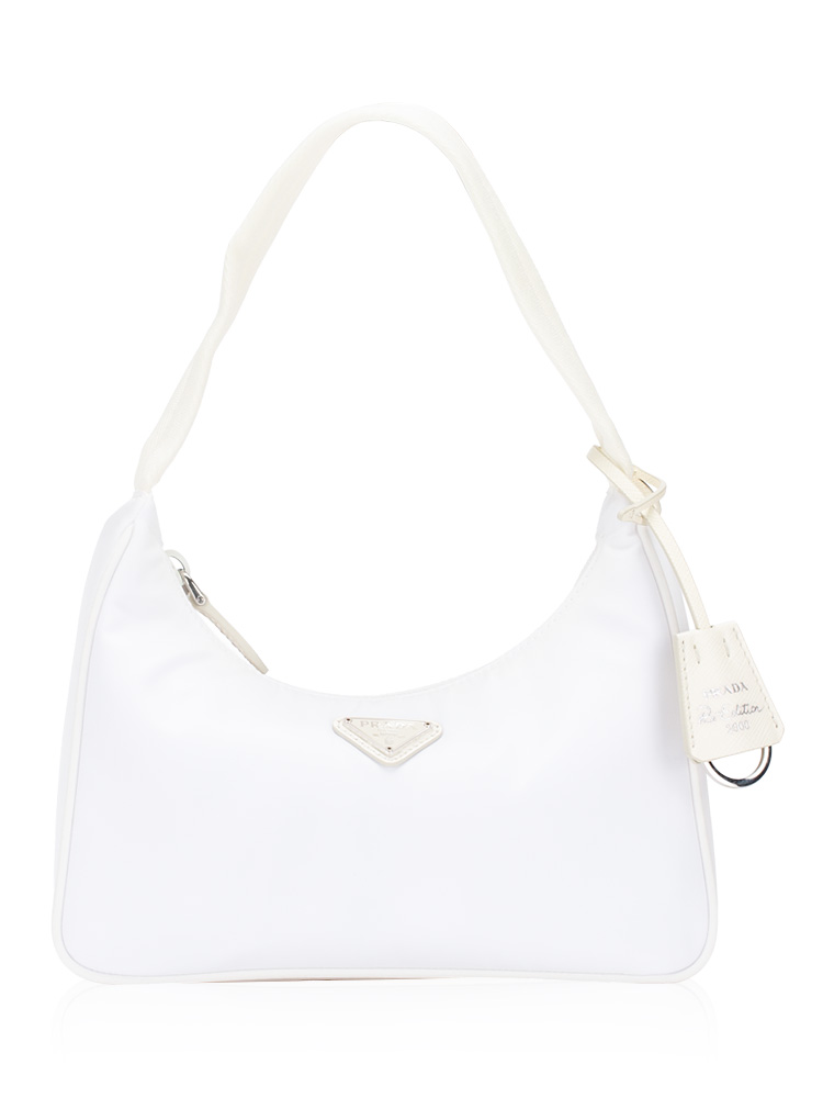 1NE515 Tessuto Re-Edition 2000 Mini Hobo Bianco