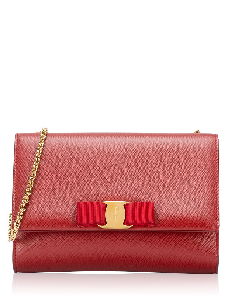 Calfskin Miss Vara Bow Mini Chain Crossbody Rosso