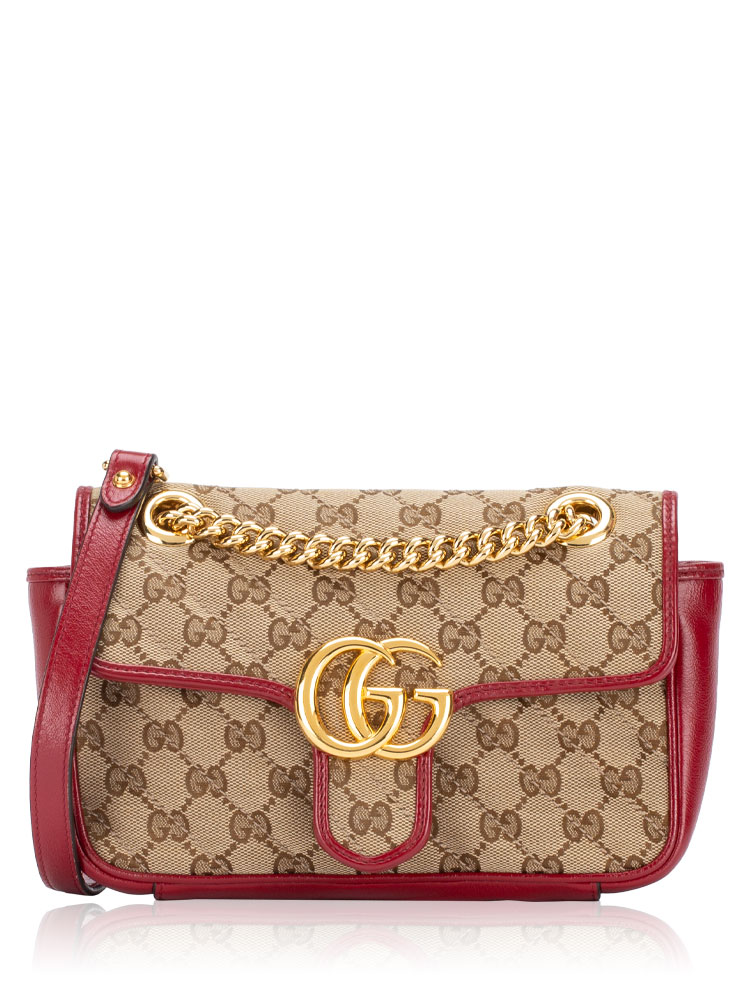 Canvas Matelasse GG Marmont Mini Shoulder Bag Beige Cherry Red