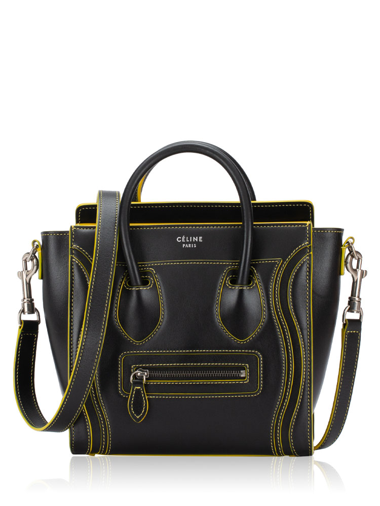 Satin Calfskin Debossed Nano Luggage Black Yellow