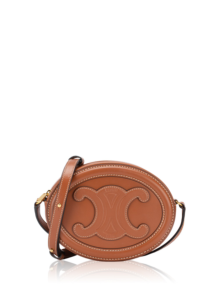 Cuir Triomphe Oval Small Crossbody Tan