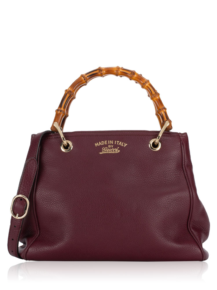 Calfskin Bamboo Small Shopper Burgundy