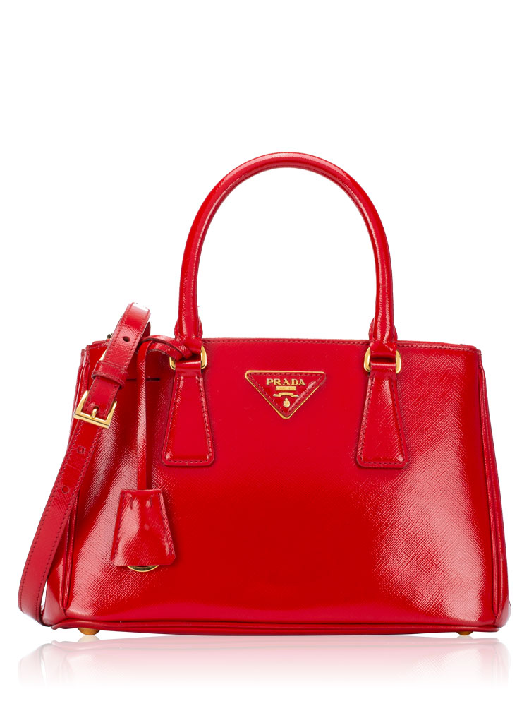 Saffiano Vernice Galleria Mini Double Zip Tote Rosso