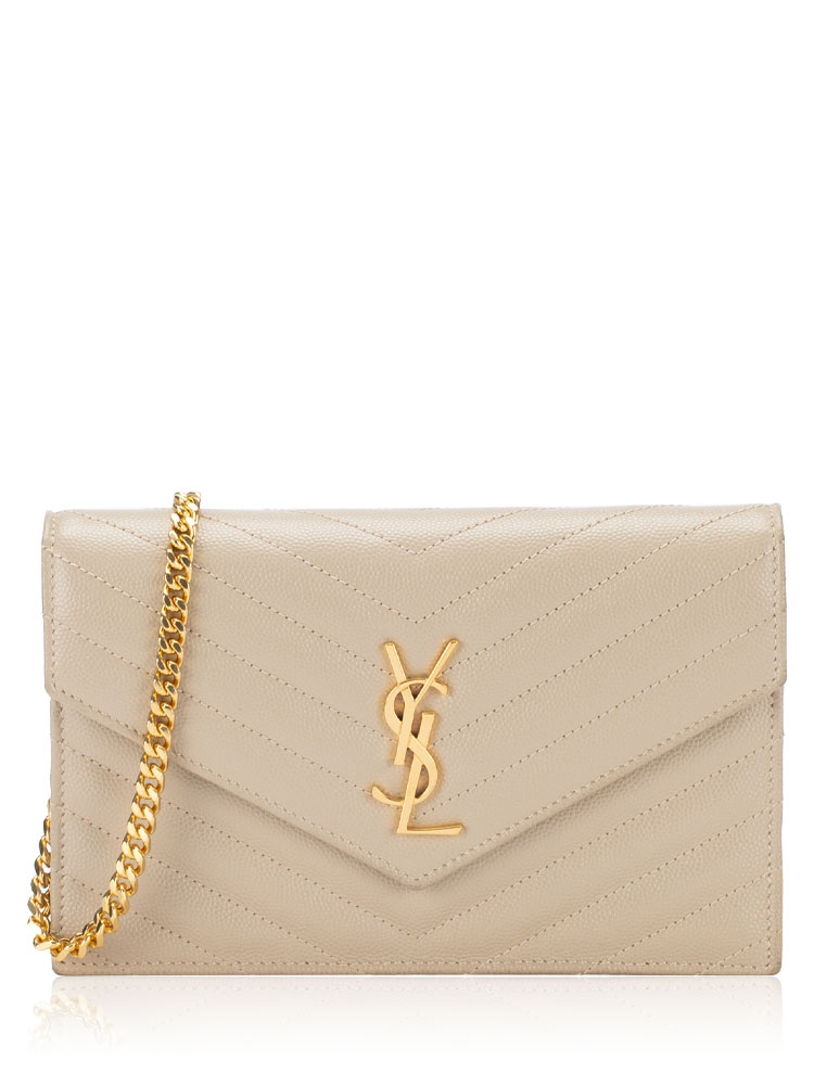 Grain De Poudre Matelasse Monogram 19cm Chain Wallet Sea Salt