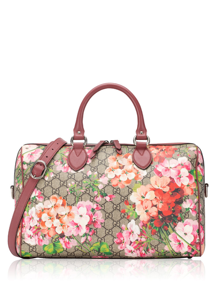 GG Supreme Blooms Medium Boston Bag with Strap Dry Rose