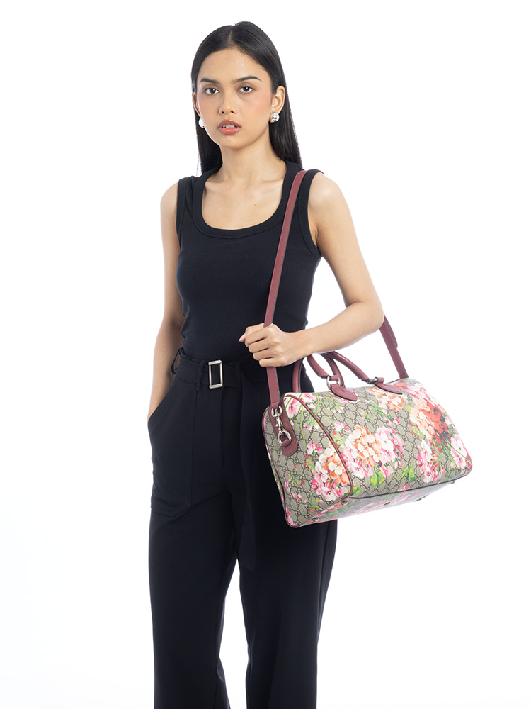 GG Supreme Blooms Medium Boston Bag with Strap Dry Rose