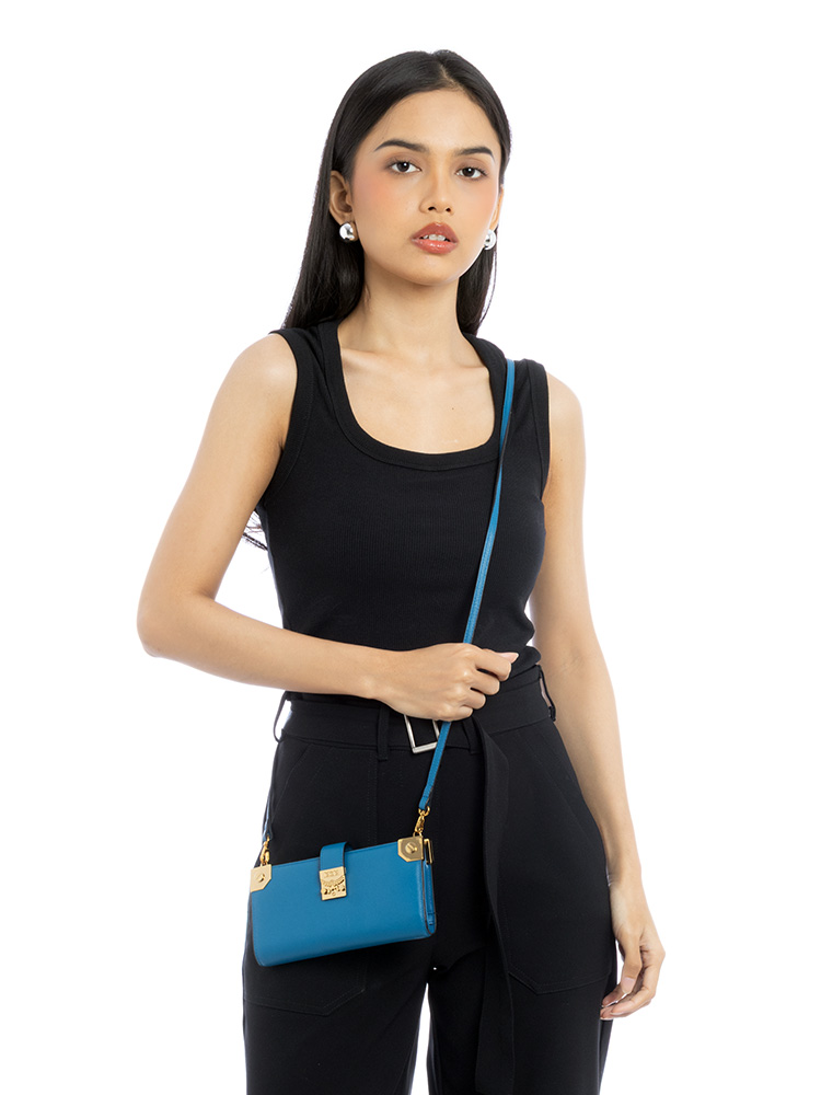 Calfskin Wallet Crossbody Blue