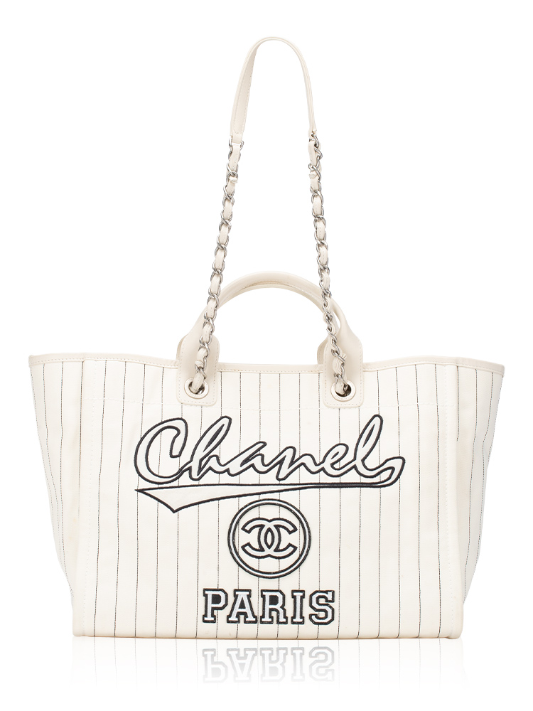 Canvas Striped Deauville Large Tote White Black
