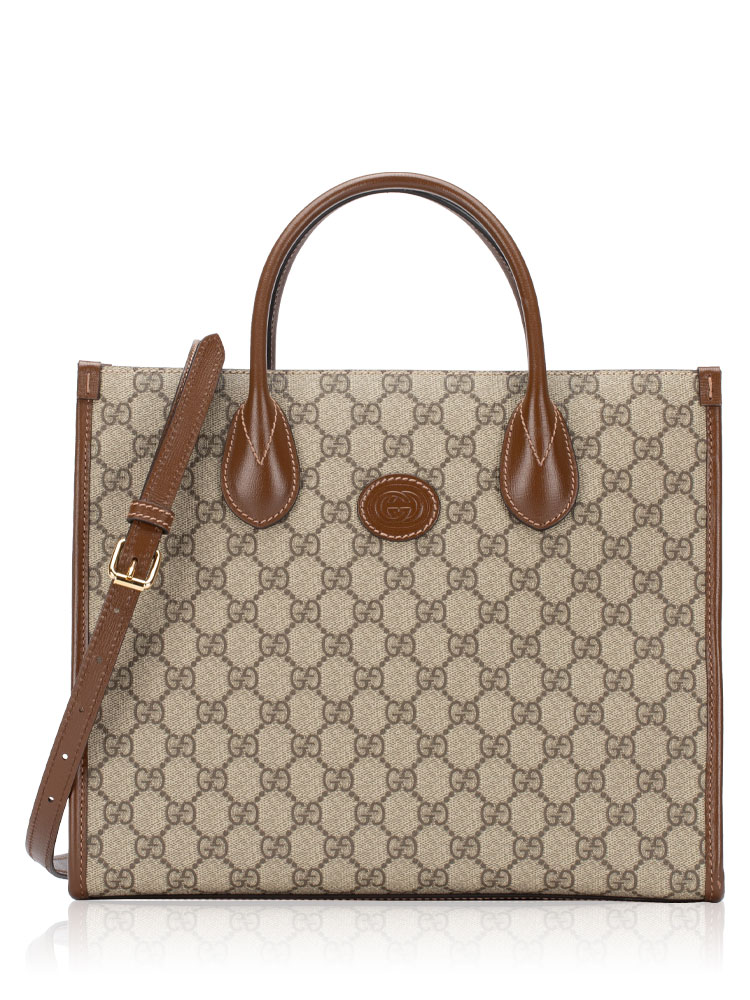 GG Supreme Calfskin Retro Interlocking G Small Tote Beige Ebony