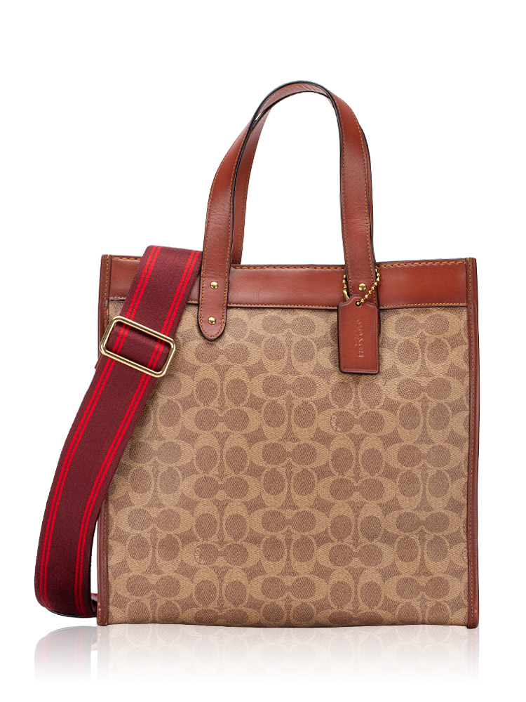 C0776 Signature Horse And Carriage Field Tote Tan Rust