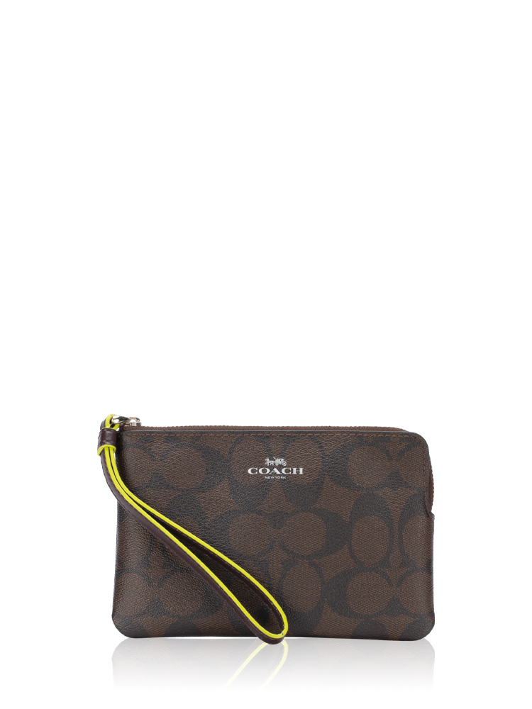 39213 Signature Neon Small Wristlet Brown Yellow