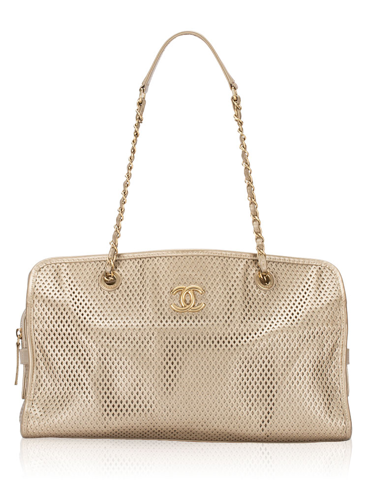 Metallic Calfskin Perforated Up In The Air Tote Light Gold