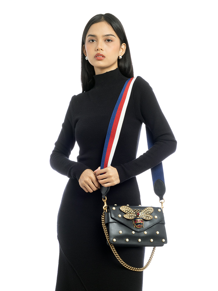 Nappa Pearl Queen Margaret Broadway Mini Shoulder Bag Black
