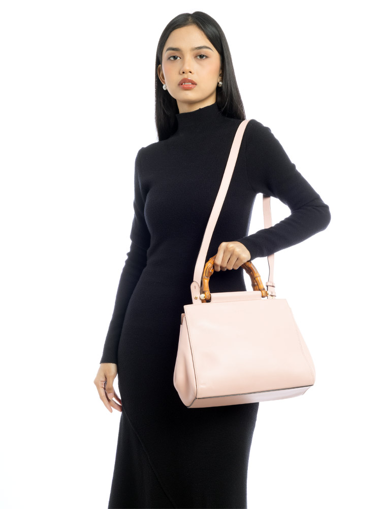 Calfskin Bamboo Nymphaea Small Top Handle Bag Perfect Pink