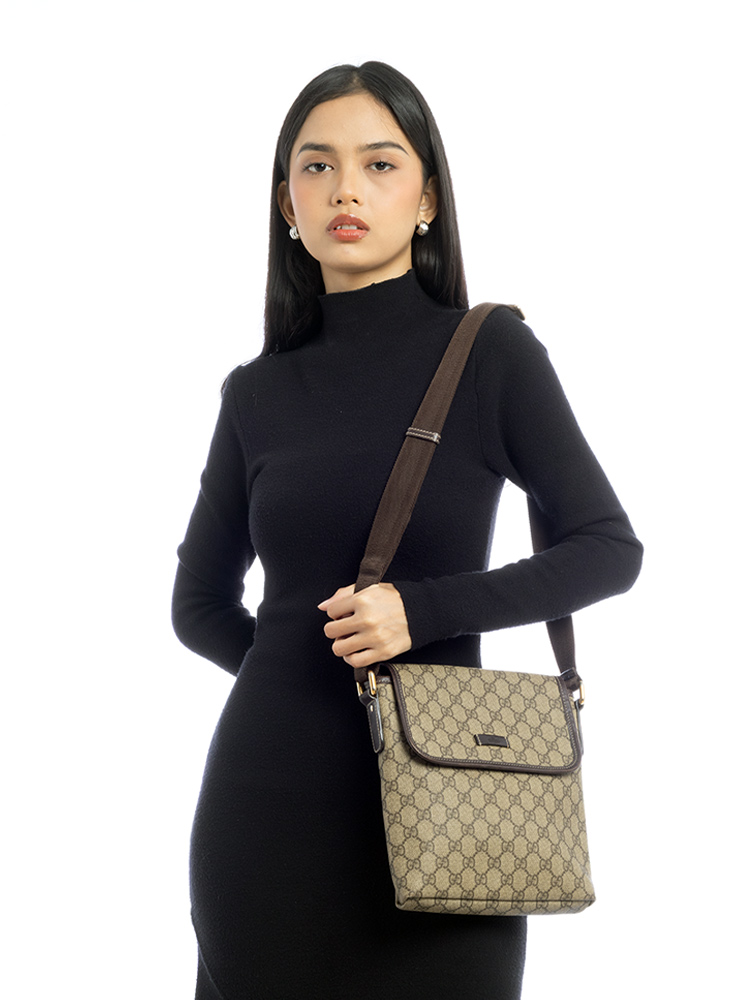 GG Plus Small Flap Messenger Beige Ebony