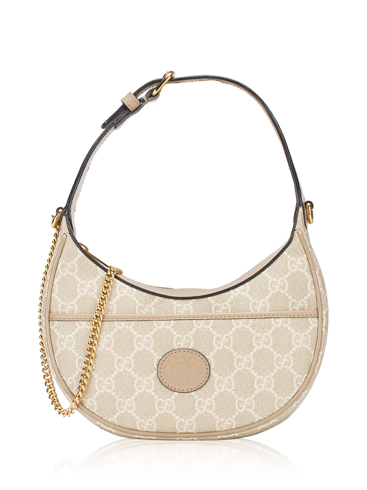 GG Supreme Retro Interlocking G Half Moon Mini Hobo Beige White