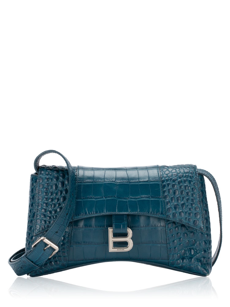 Croco Effect Downtown Hourglass XS Shoulder Bag Dark Petrol Blue