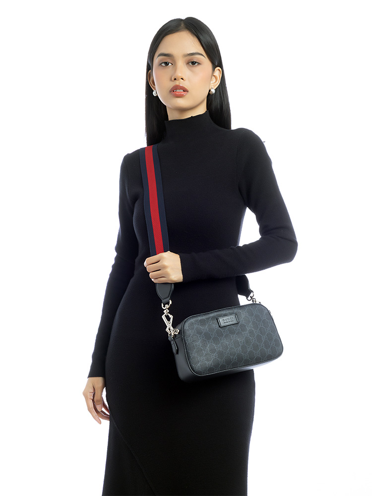 GG Supreme Web Small Camera Bag Black Grey